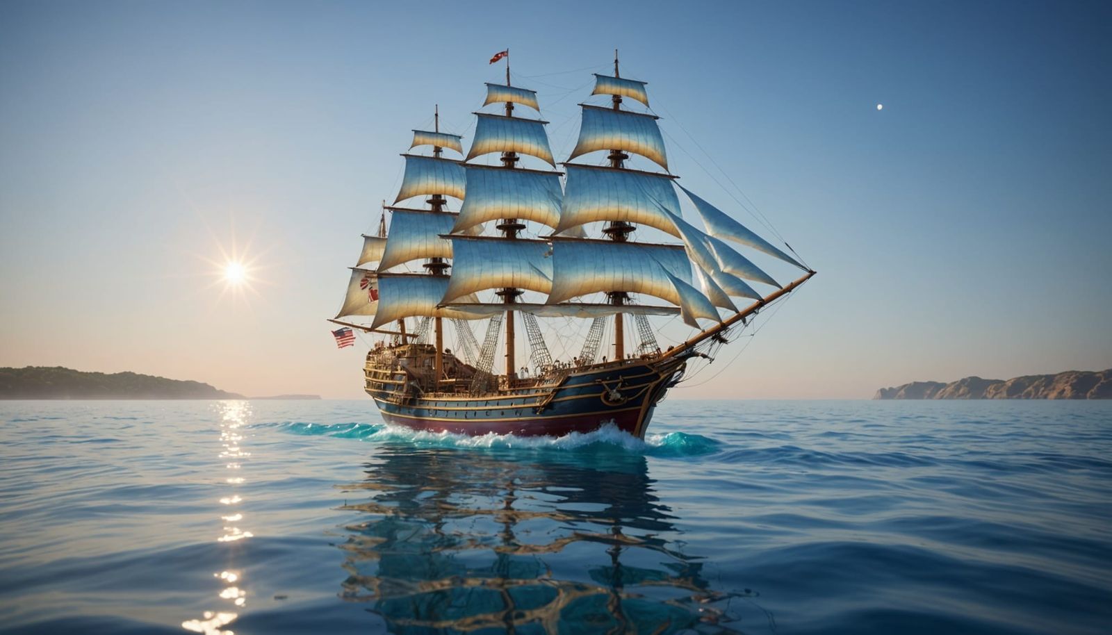 Vibrant Glass Ship Sails on a Crystal Sea