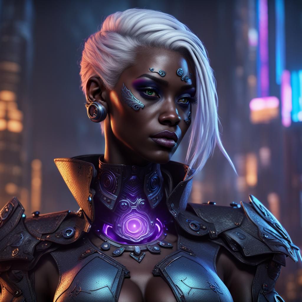 Viconia Drow: Cyberpunk Character Portrait