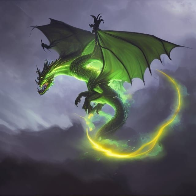 Angry Green Dragon in Dark Fantasy Style