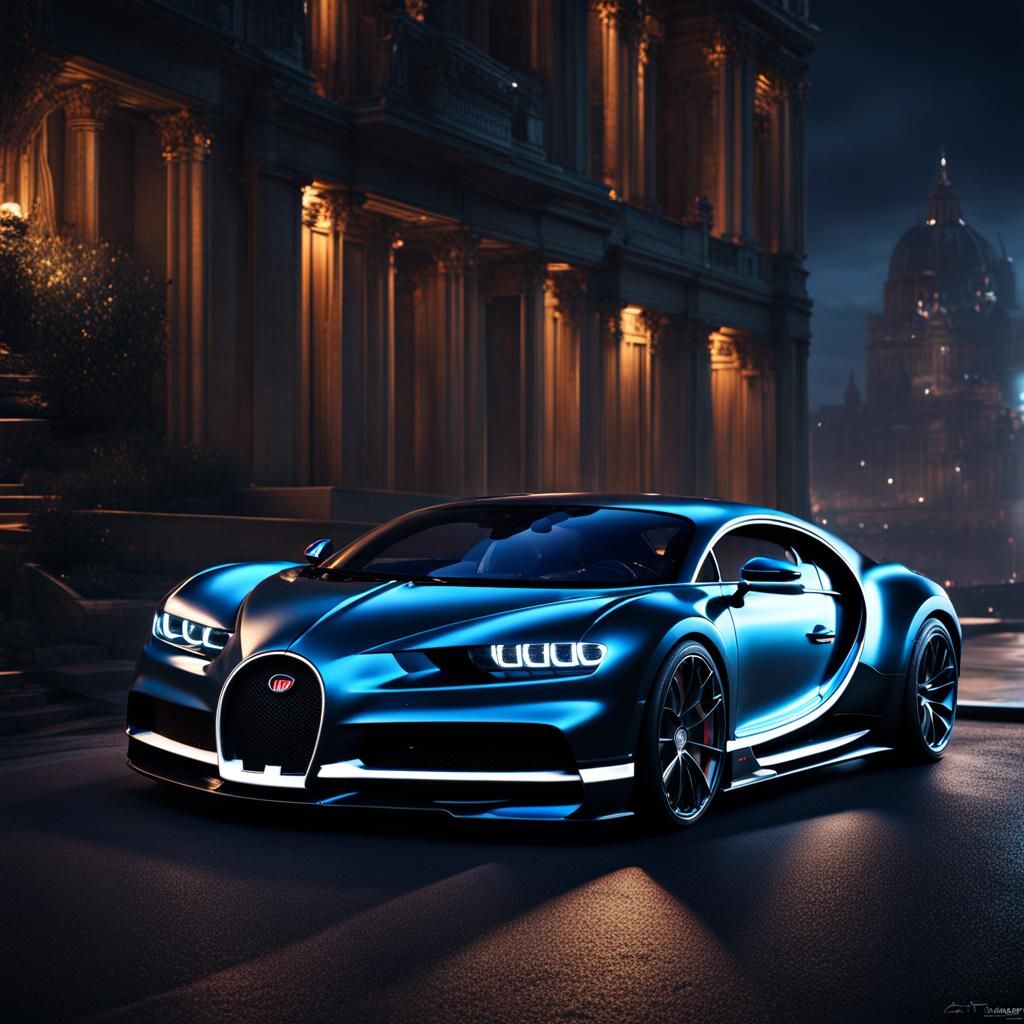 Slammed Bugatti Chiron Night Scene: Matte Painting