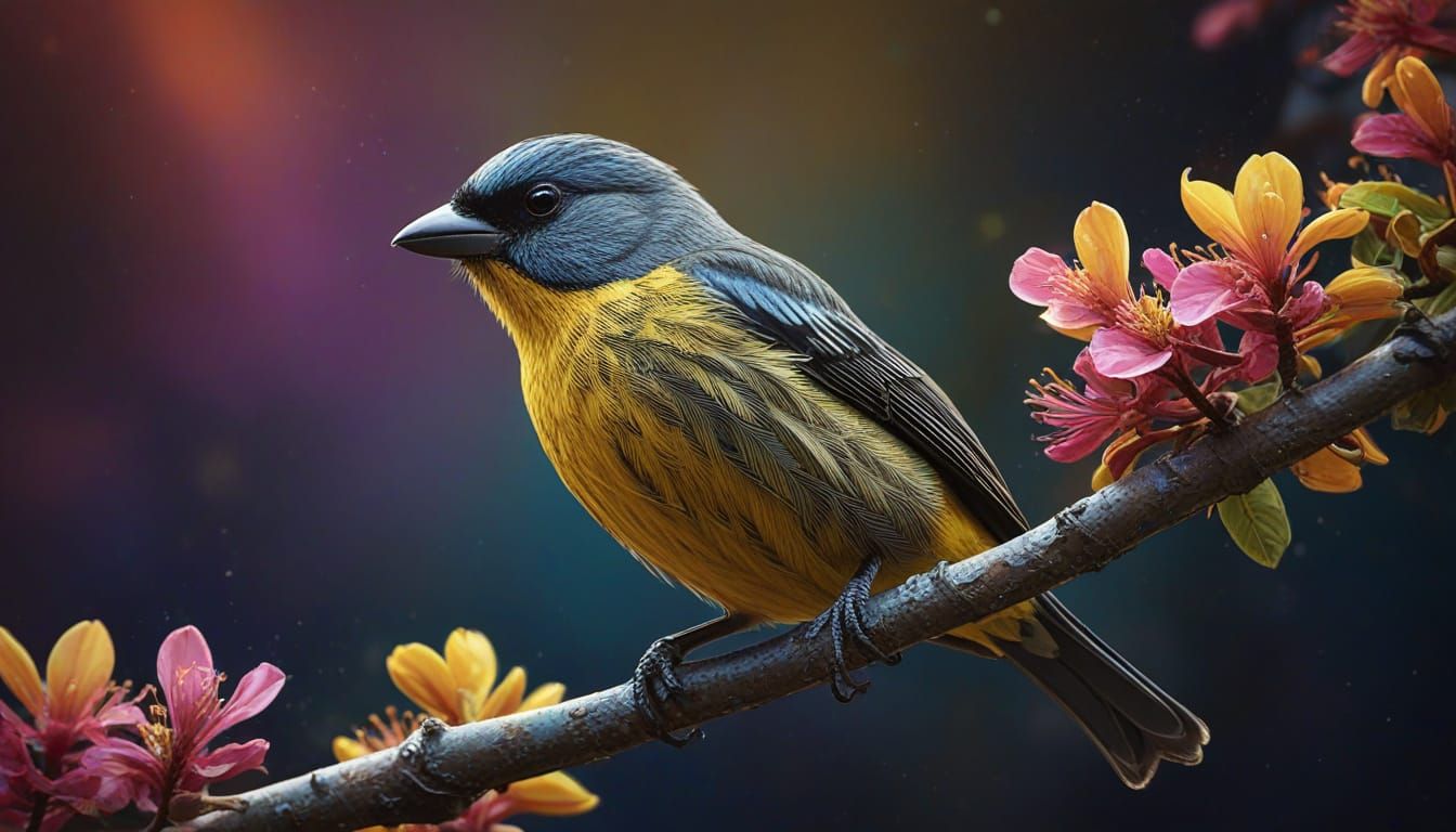 Yellow-Crowned Flowerpecker Bird in Detailed Splash Art