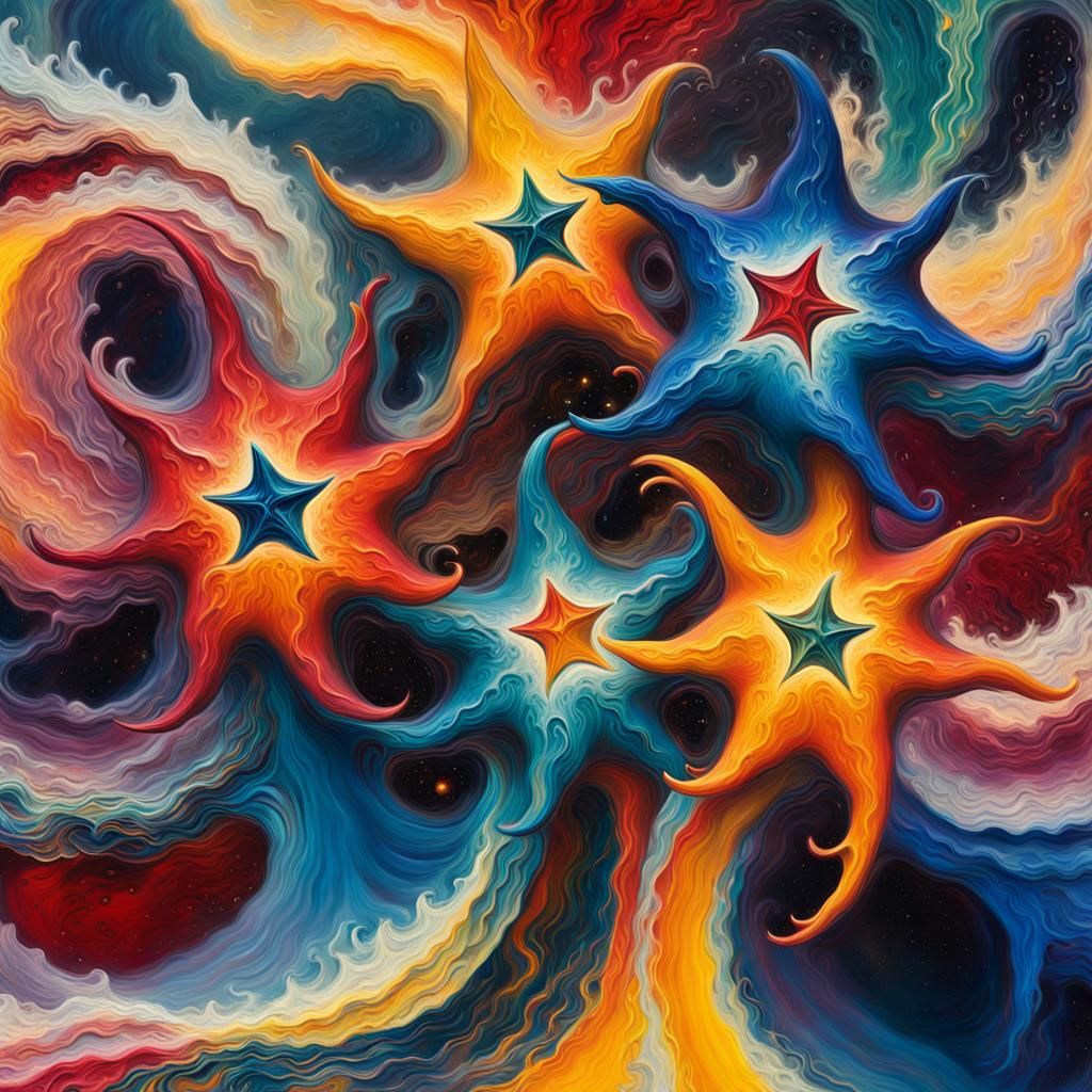 Swirling Celestial Stars in Vivid Impasto Oil Paint