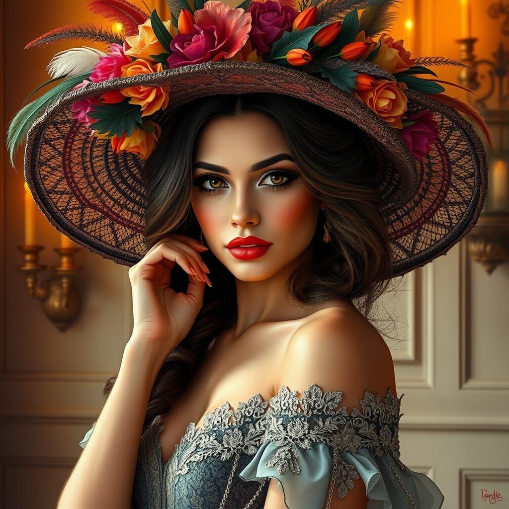 Elegant Latina Woman in Exquisite Vintage-Inspired Hat