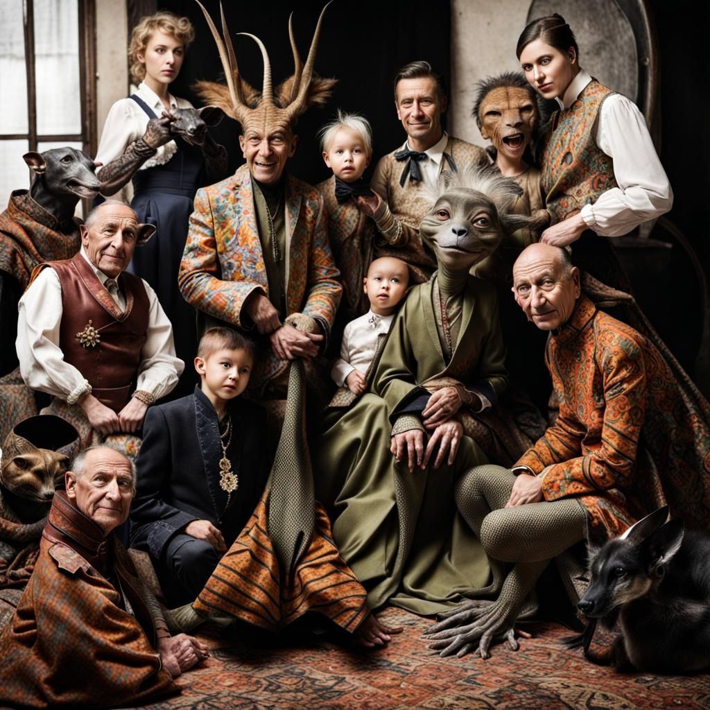 Surreal Restaurant Scene with Exotic Aliens, Professional Ph...