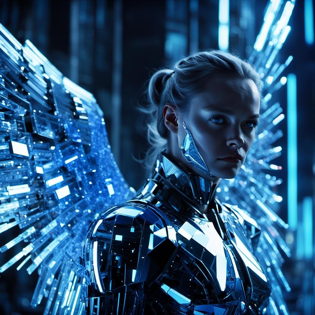 Futuristic Steel Angel with Crystal Shards