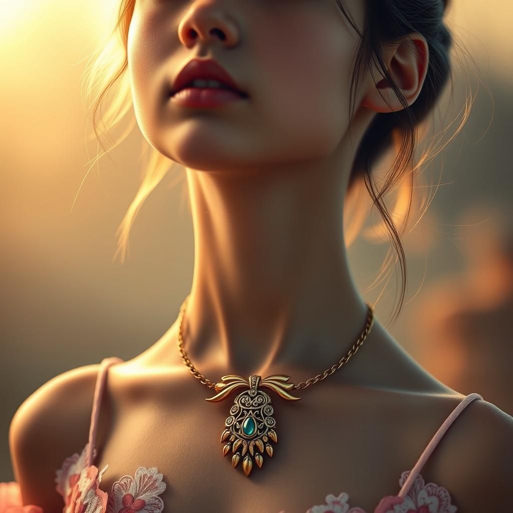 Elegant Girl with Ornate Rabbit Foot Necklace