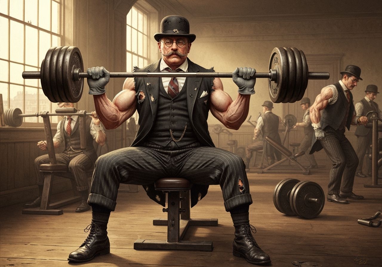Muscular Edwardian Gentleman Working Out