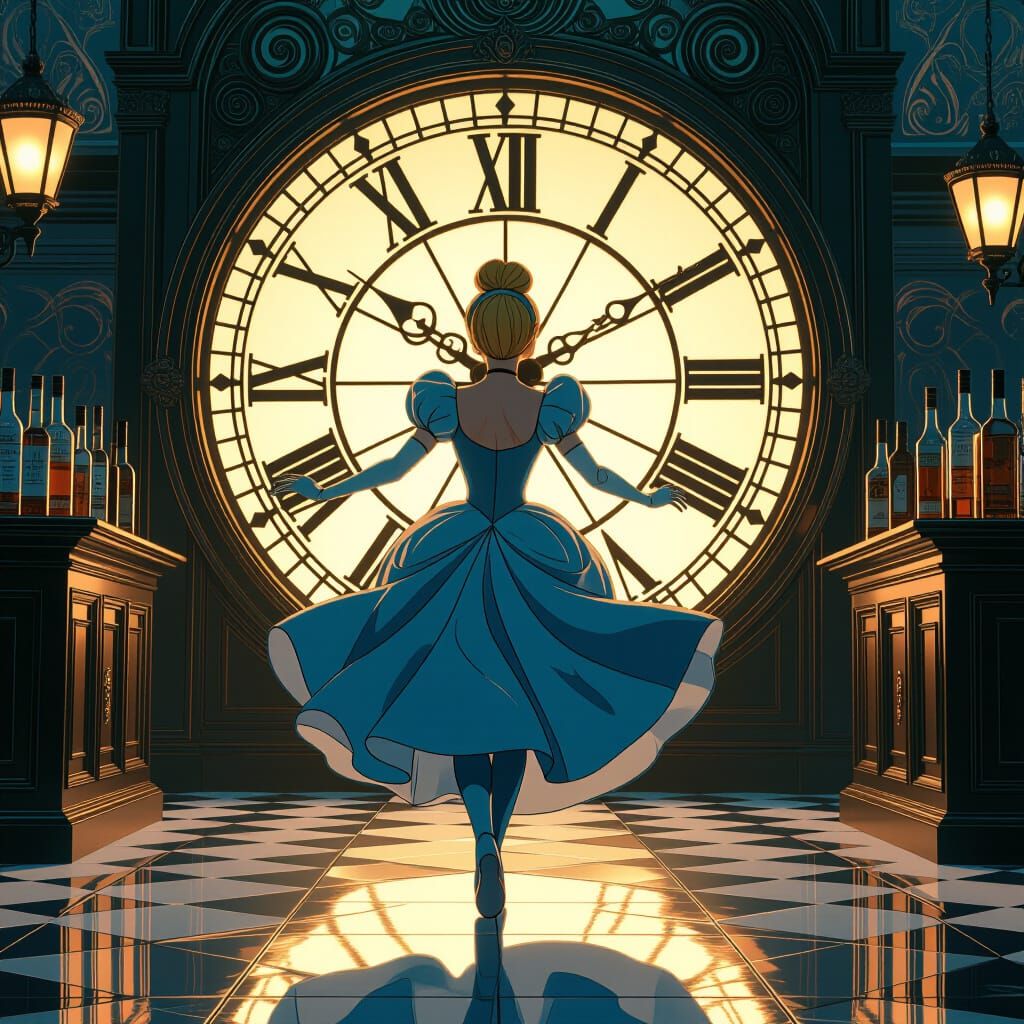 Cinderella's Midnight Flight in Alcohol Line Art