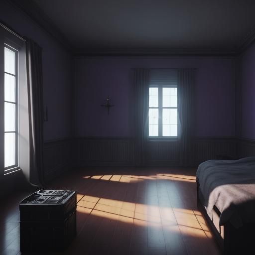 Eerie Surreal Shadow Presence in Dark Bedroom