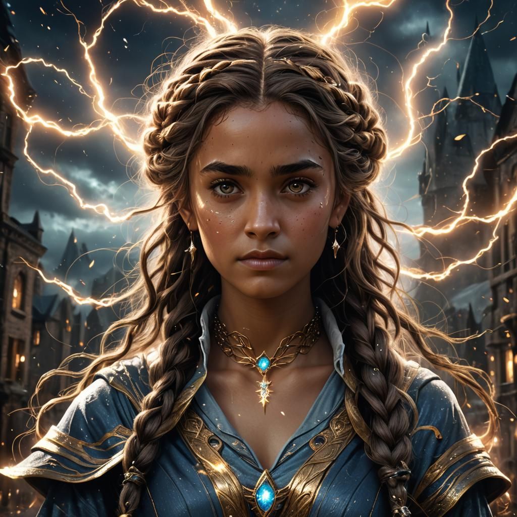 Celestial Goddess with Star Braids and Lightning