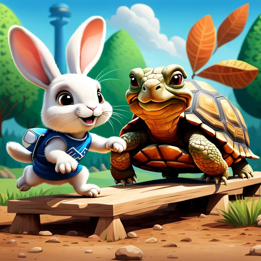 Rabbit and Tortoise Olympics in Digital Art