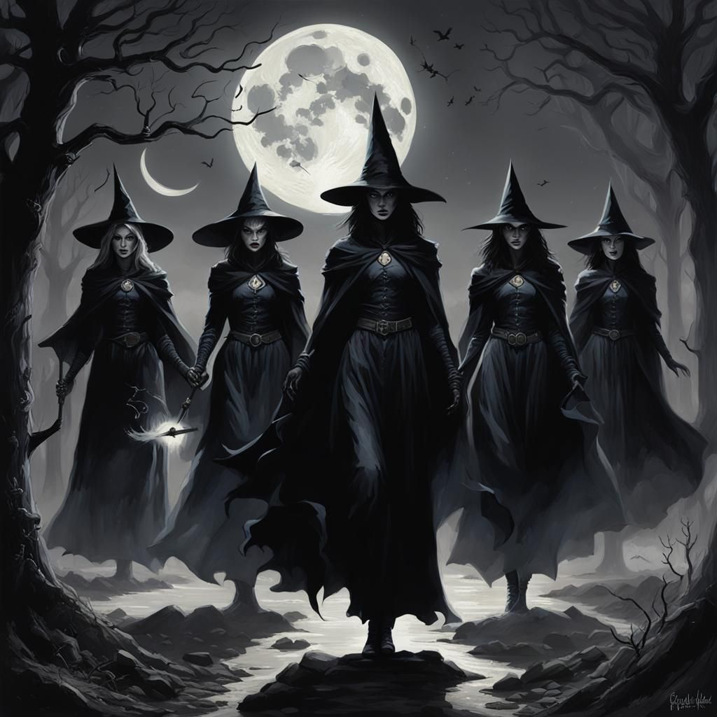 Gothic Witches Coven Spell Under Full Moon