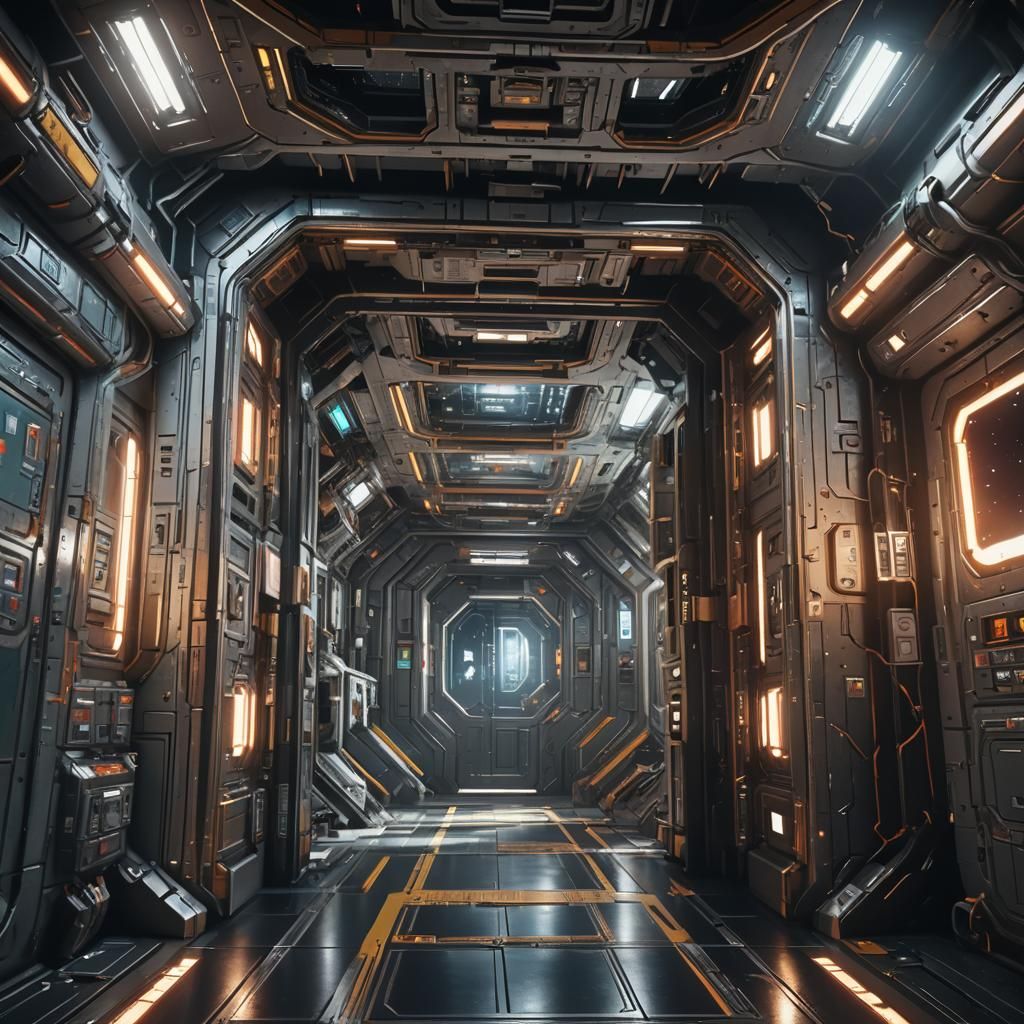 Spaceship's Daring Escape Through Space Station: Digital Art