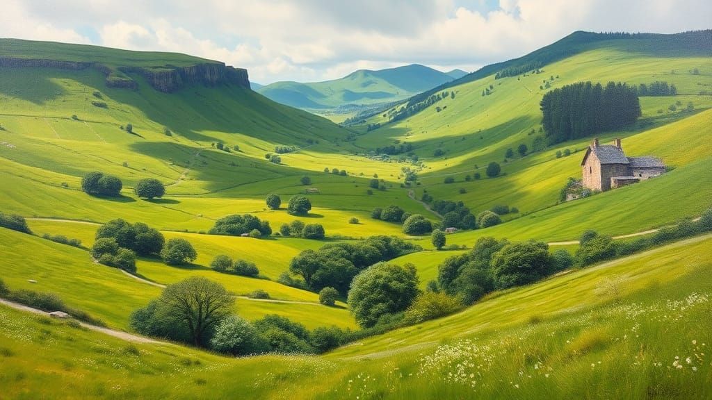 Green Irish Landscape in Oil Paint Style