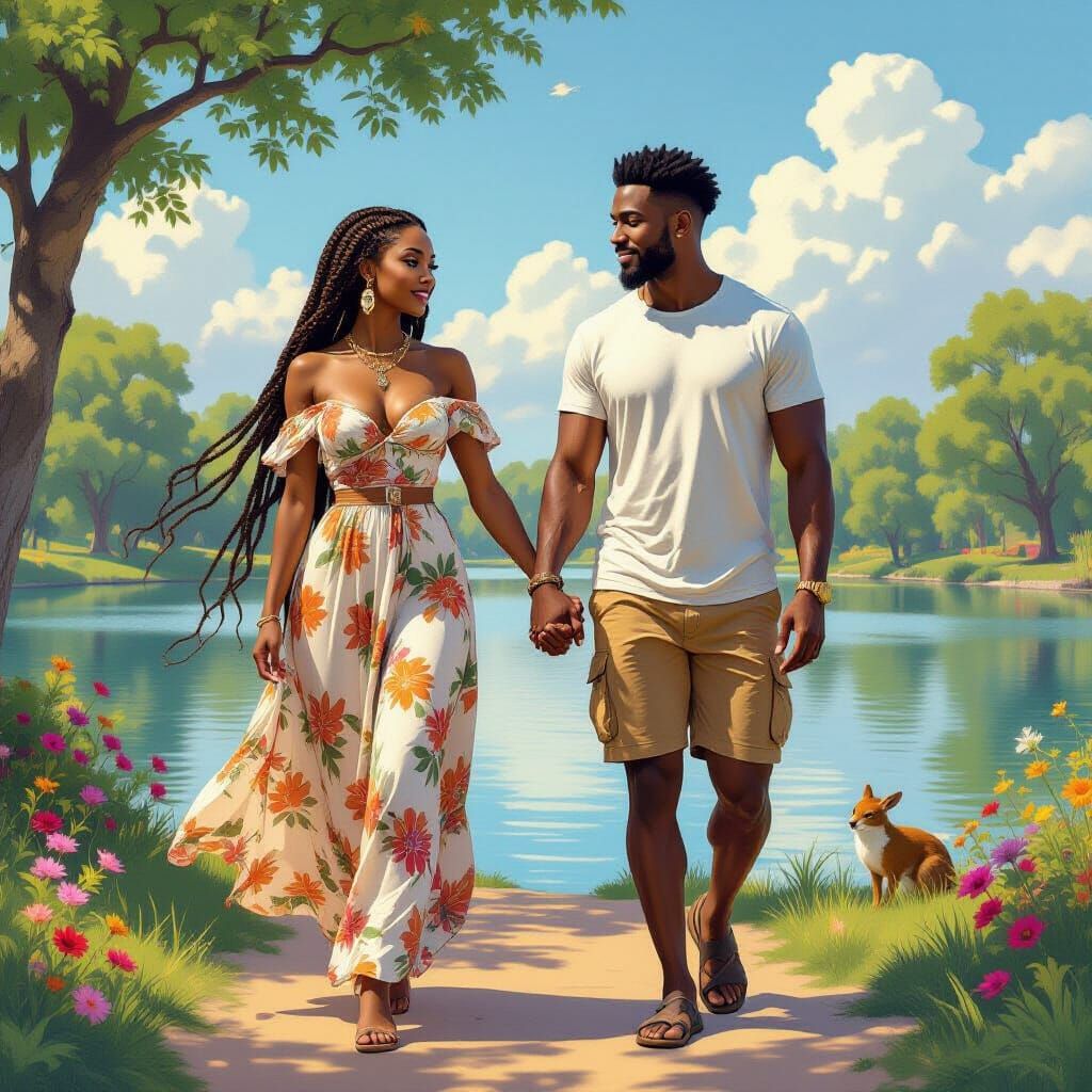 Elegant Goddess and God in Lakeside Park