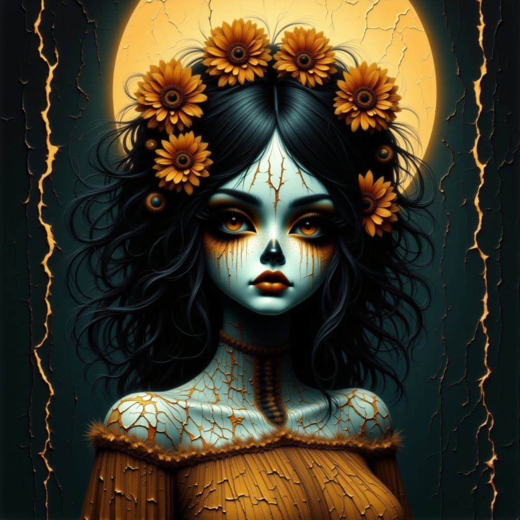 Day of the Dead Doll Portrait in Gothic Manga Style