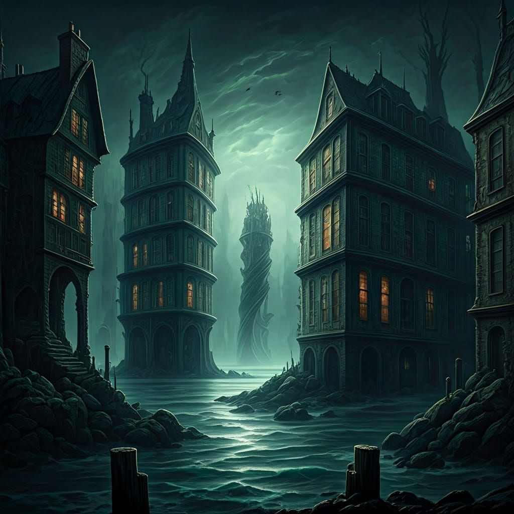 Eerie Coastal Town Inspired by Lovecraft and Beksiński