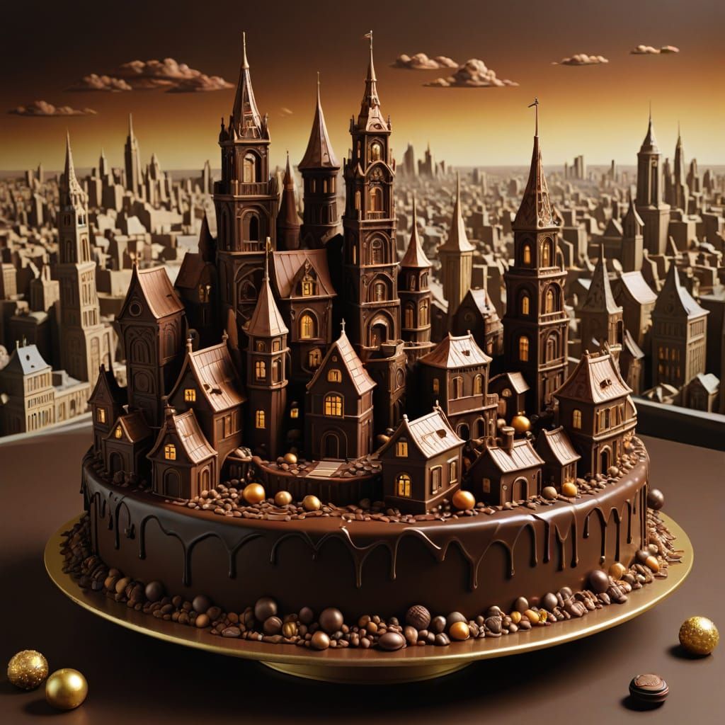 Ornate Chocolate Cityscape in Hyperrealistic Style