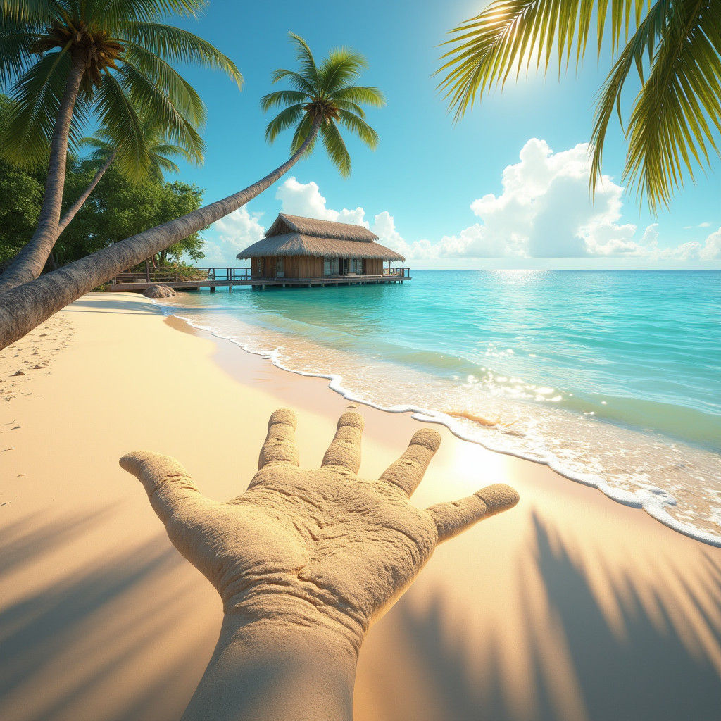 Beach Hand Print in Sand, Detailed Matte Painting