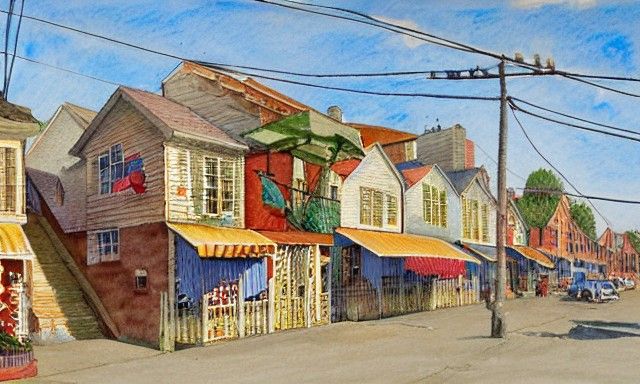 Neighborhood Block in Naive Art Maximalism Style