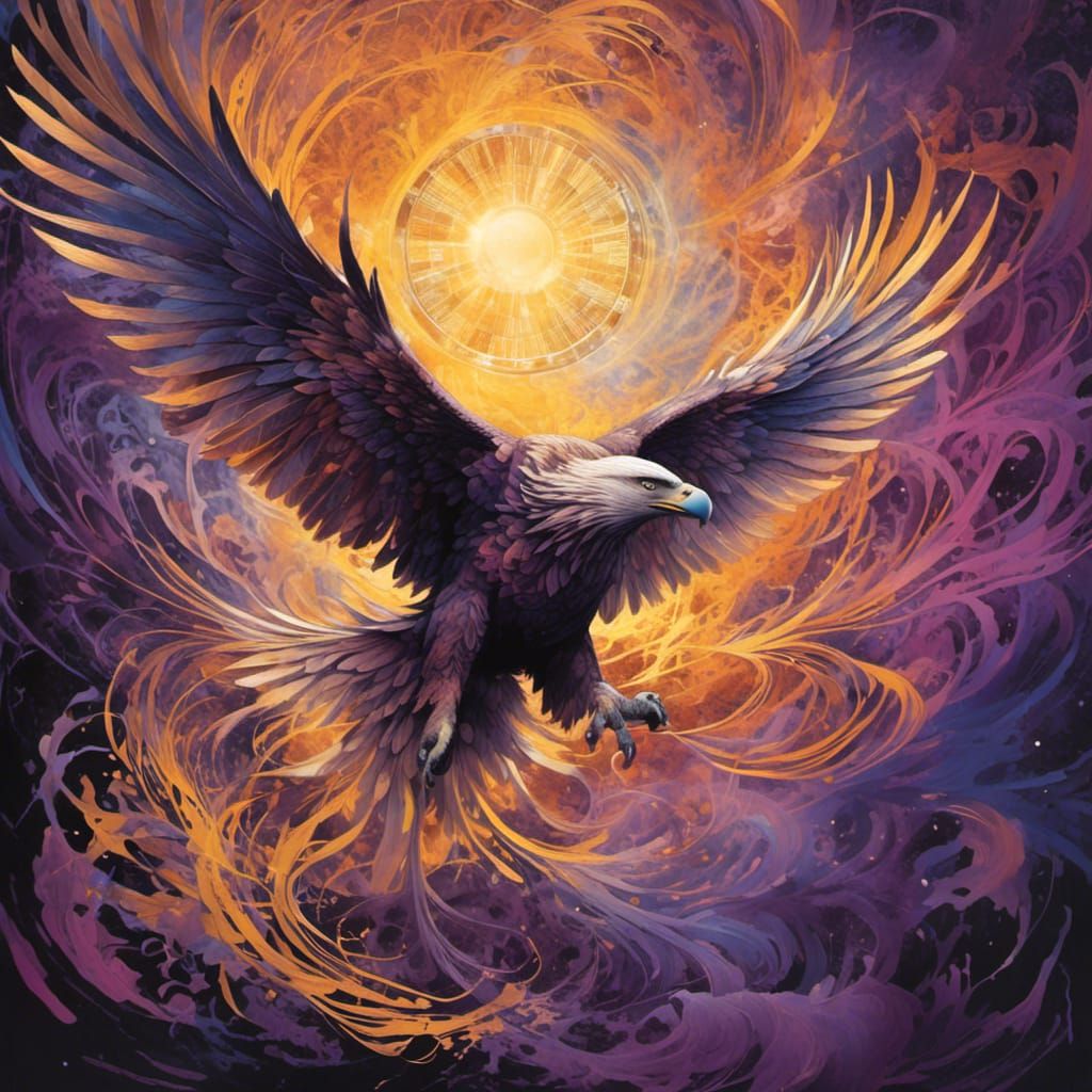 Ethereal Eagle Soars in Majestic Skies: Dark Fantasy Art