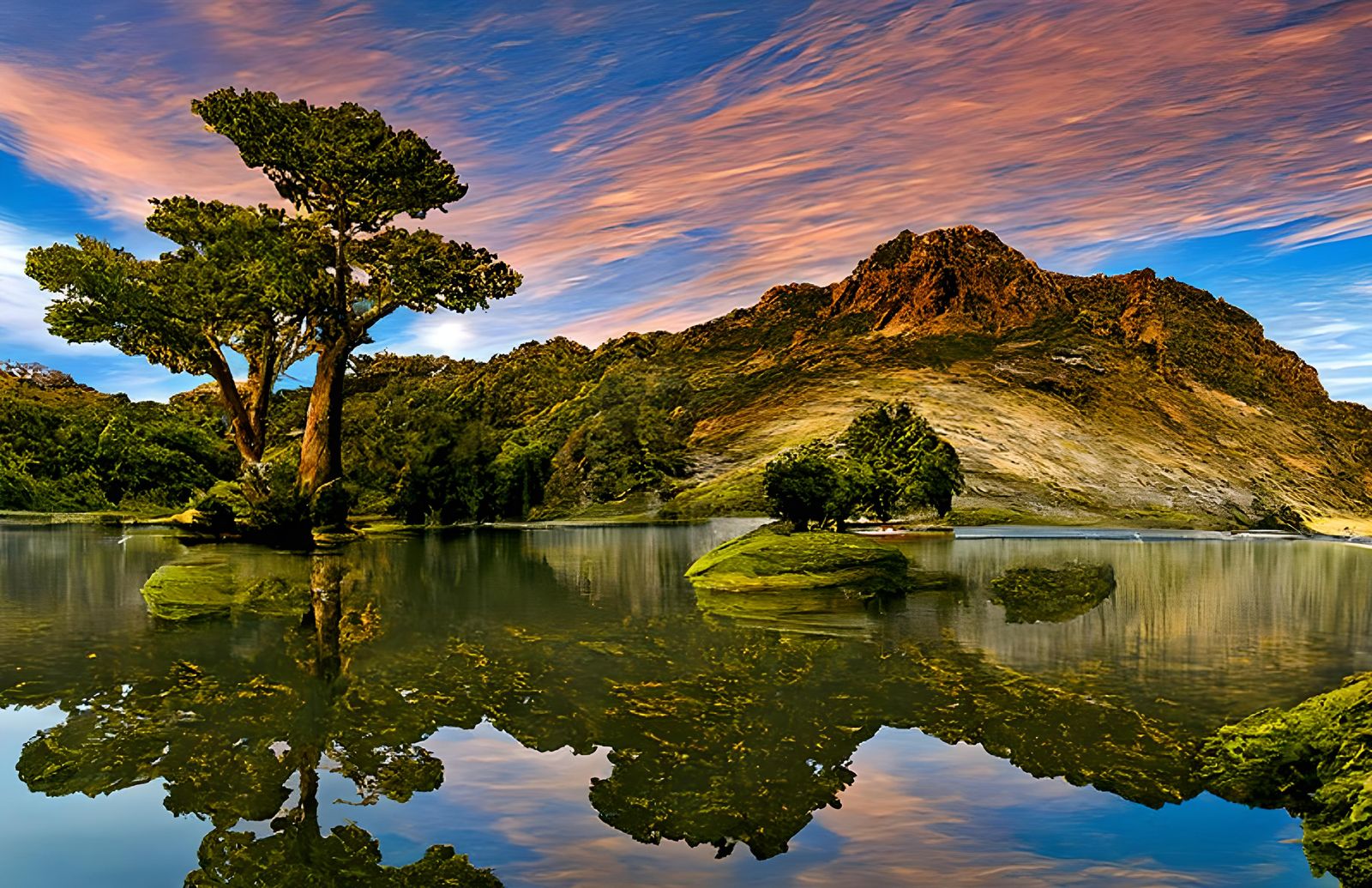 Reflective Lakescape in Photorealistic Style