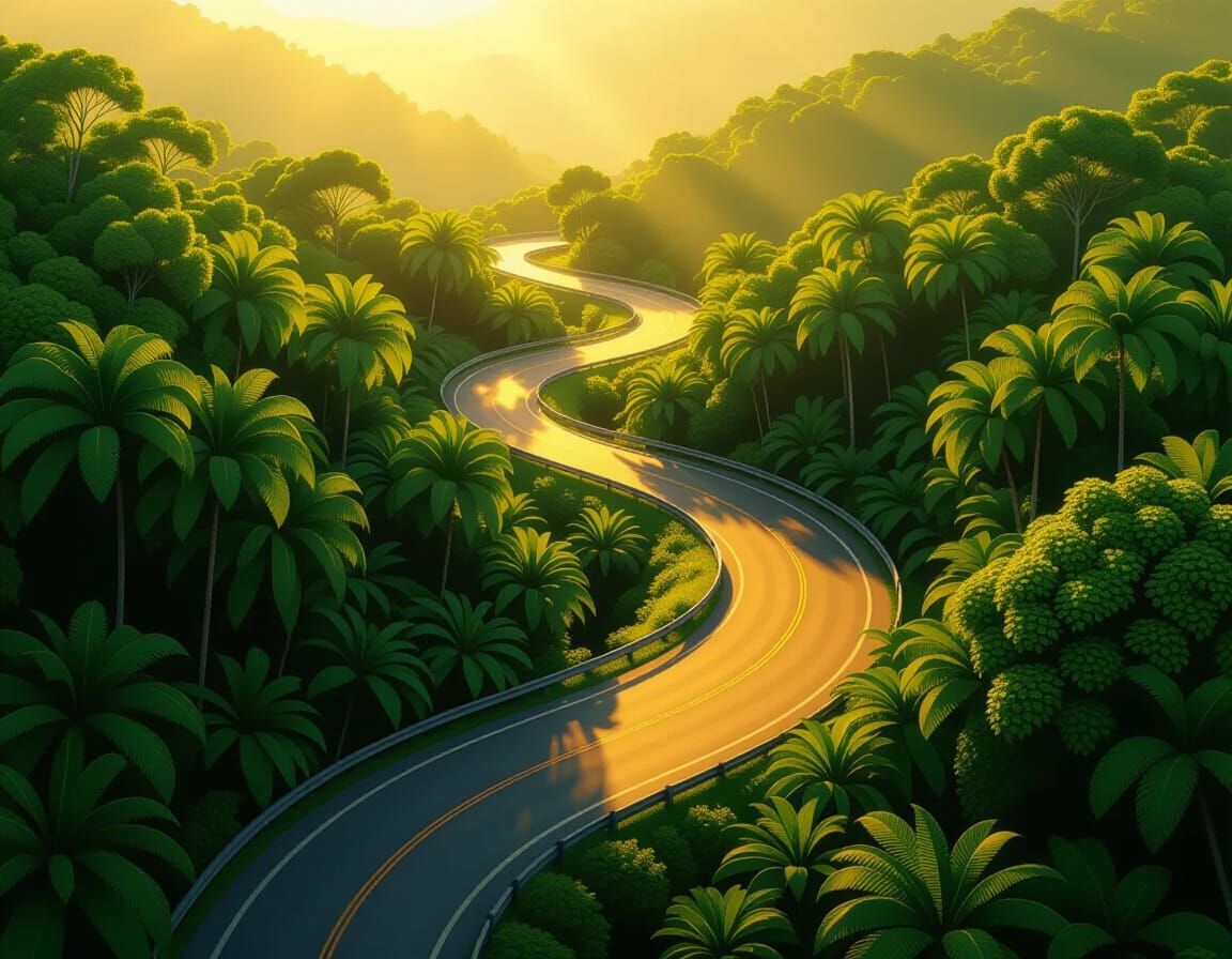 Serpentine Forest Road in Fantasy Art Style