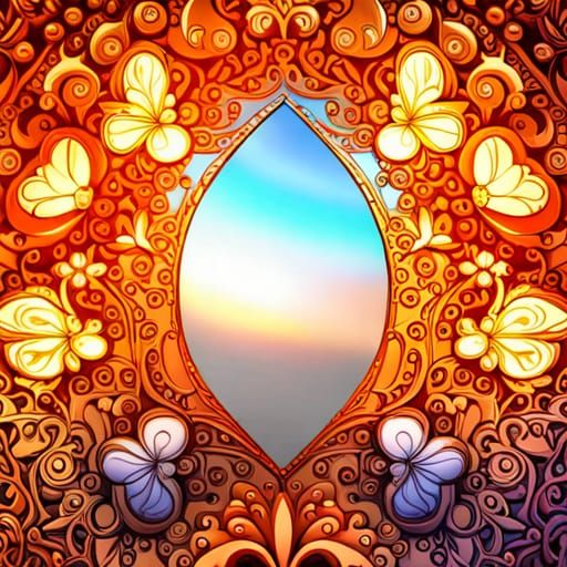 Ornate Mirror with Crystal Butterflies: Fantasy Art