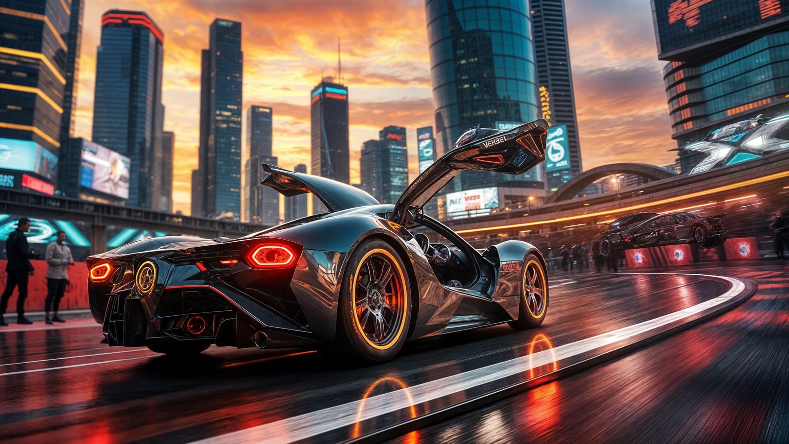 Futuristic Race Car on Neon Track in Digital Art