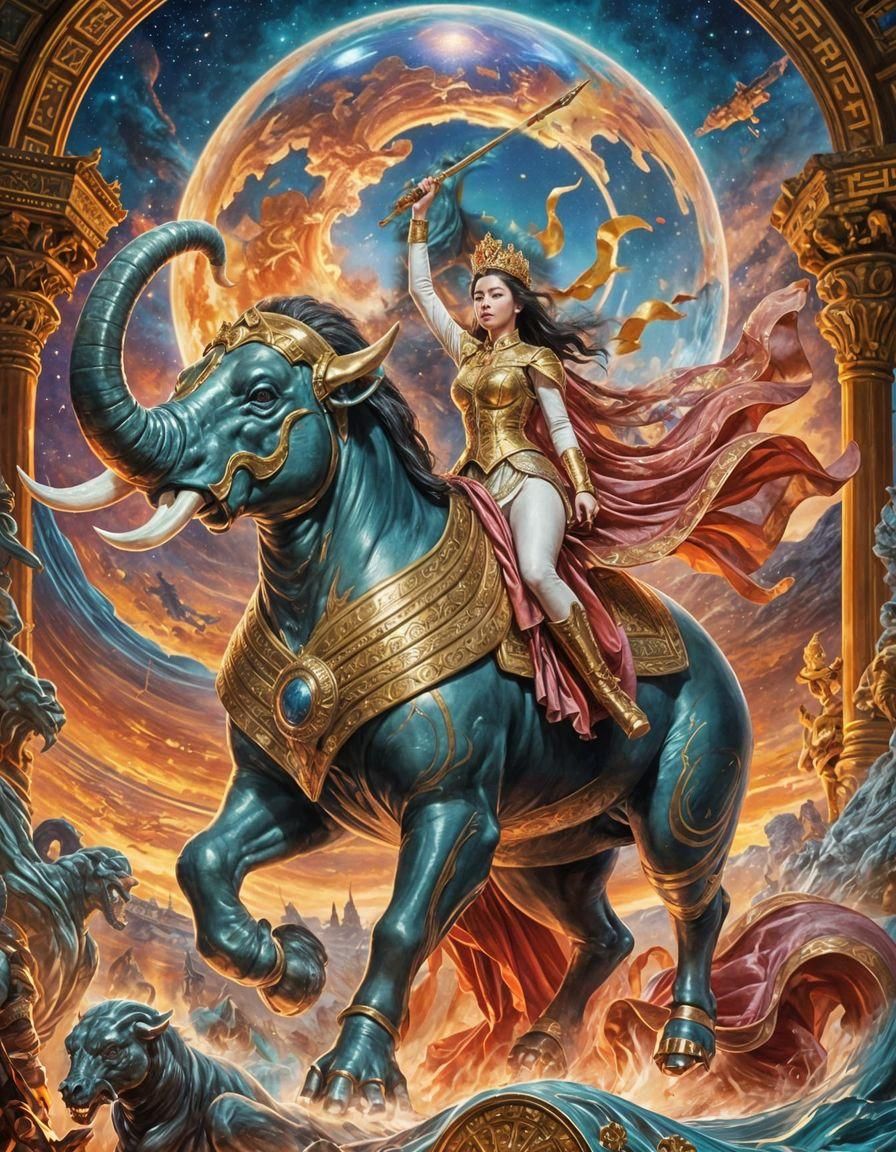 Empress Rides War Mastodon in Impressionist Style