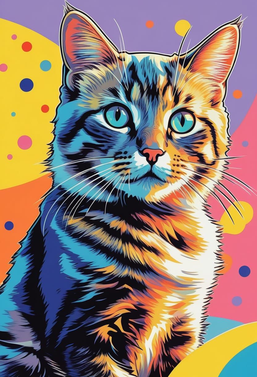 Vibrant Pop Art Kitty in Cartoon Style