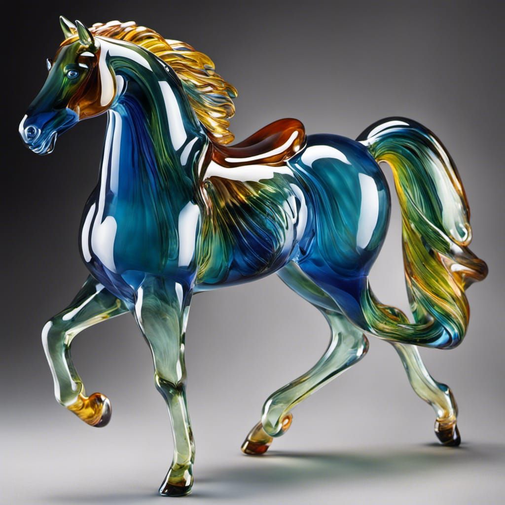 Translucent Blown Glass Horse in Hyperrealistic Style