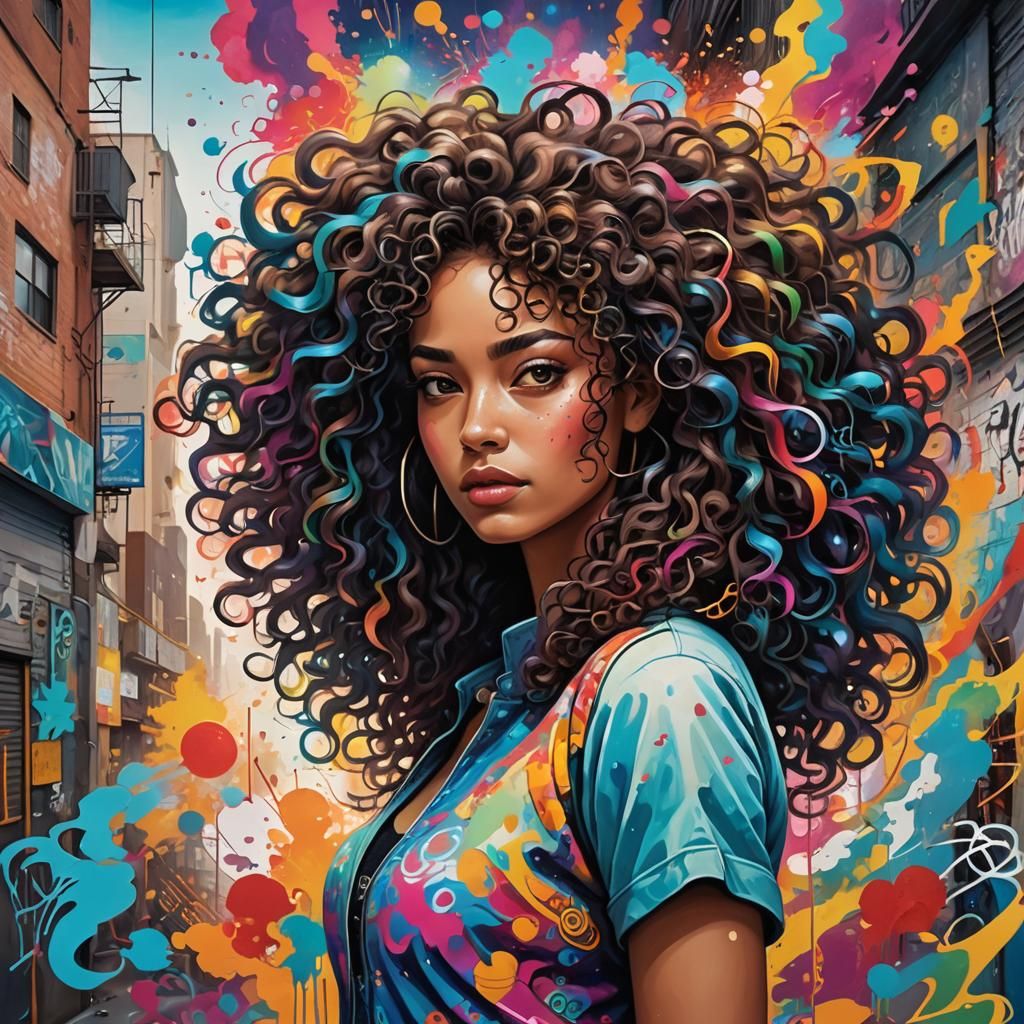 Latina Woman in Surreal Street Art Dreamscape
