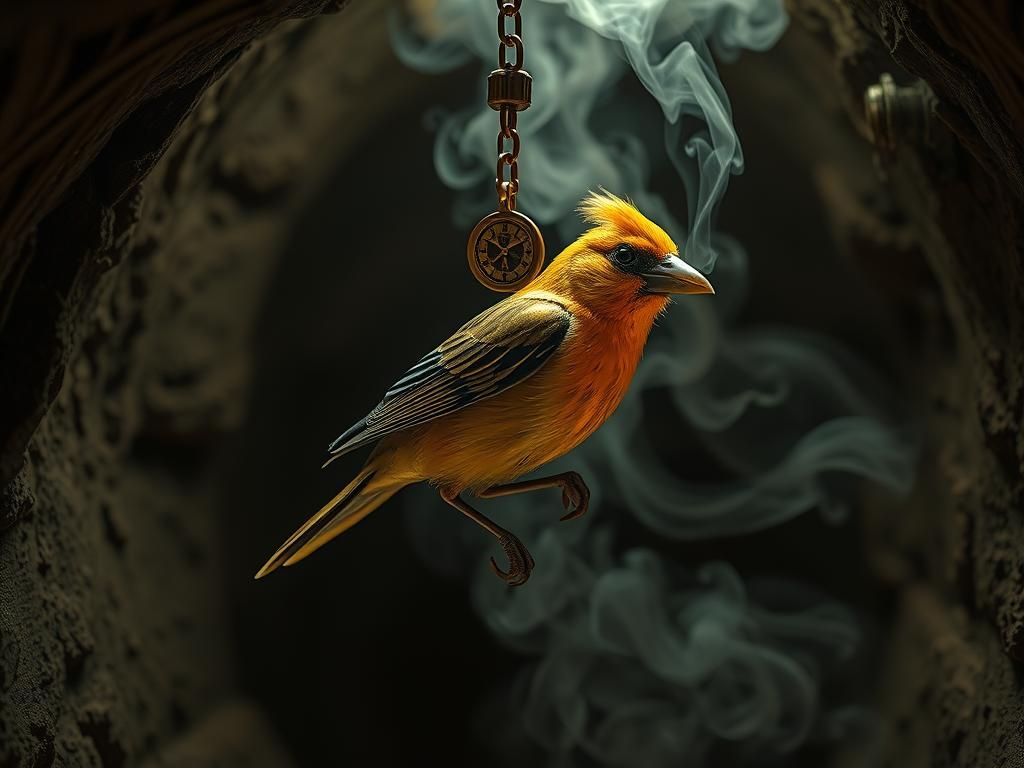 Steampunk Canary in Victorian Mine, Surreal Art