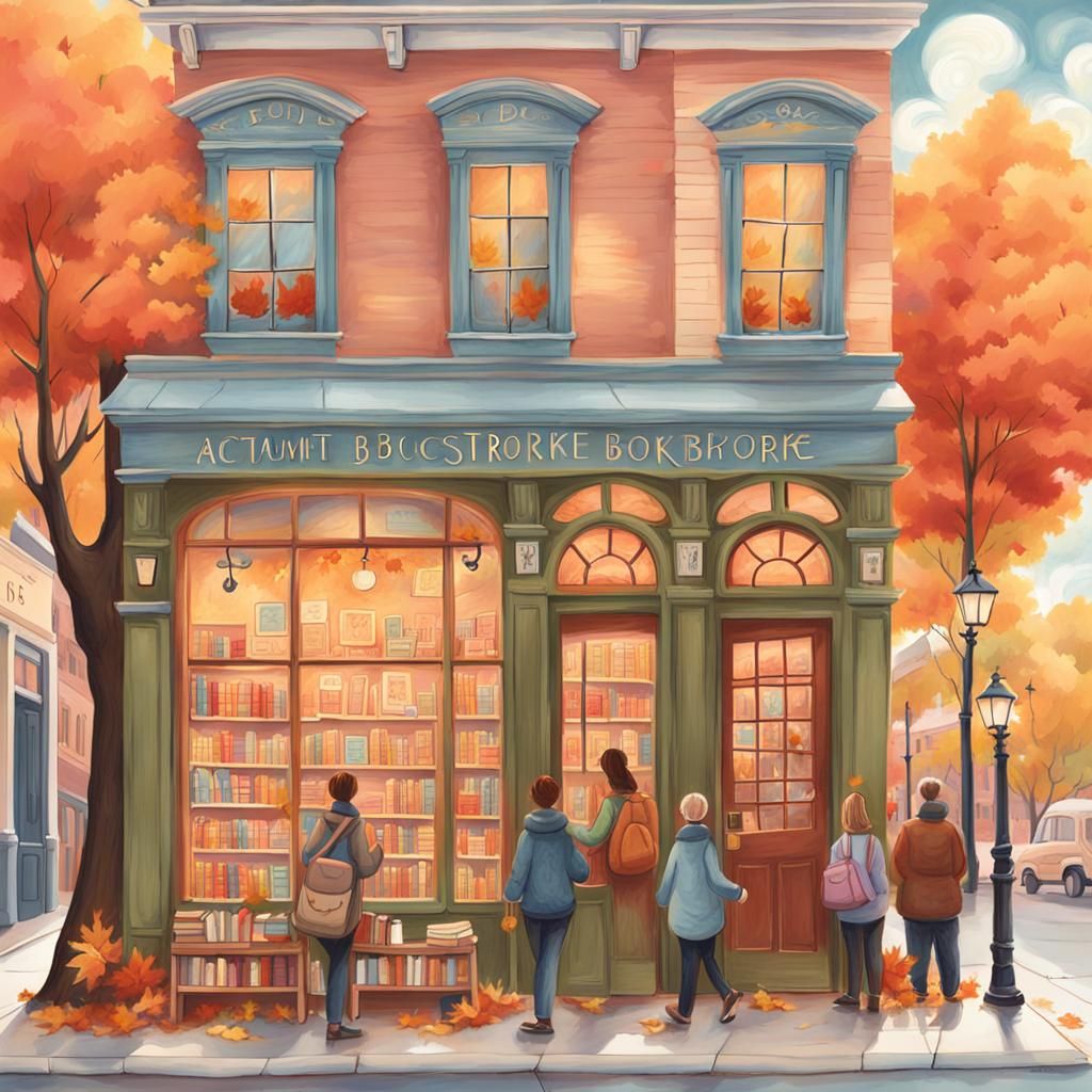 Whimsical Bookstore Scene with Warm Colors and Magical Quali...