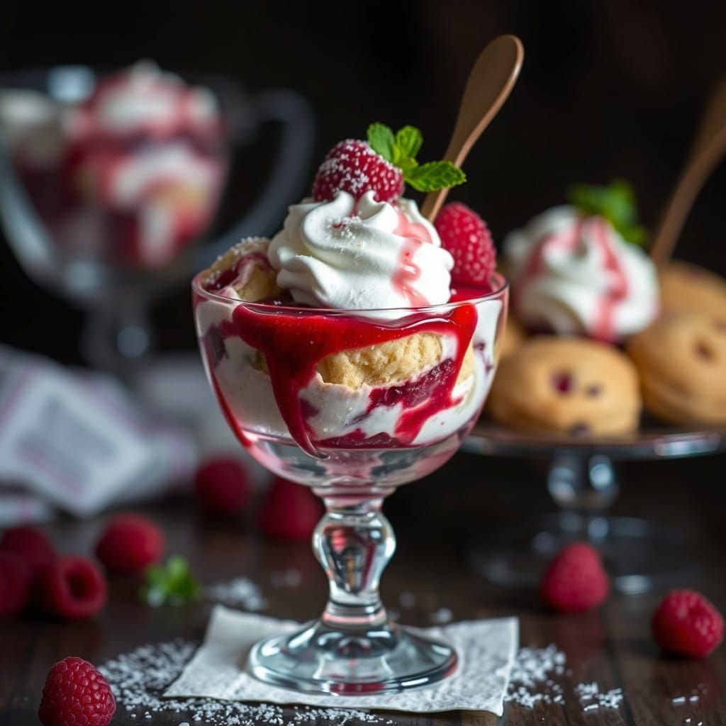 Raspberry Jam Drop Biscuits in a sundae glass