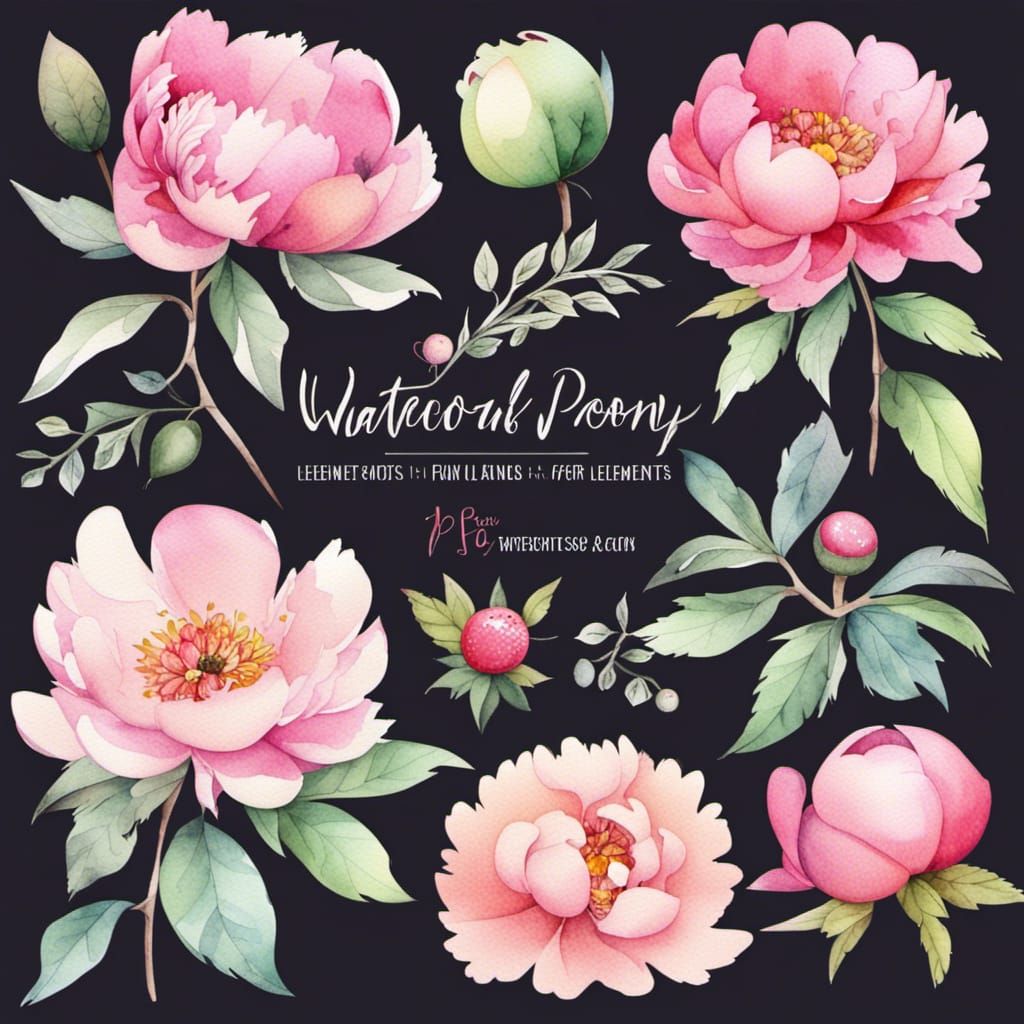 Watercolor Peony Floral Clipart Elements