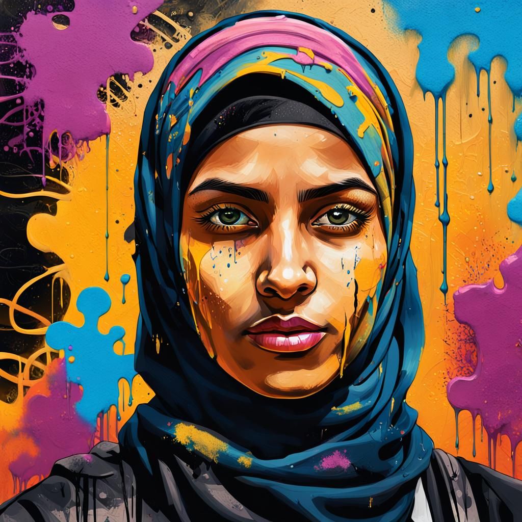 Punk Muslim Hijabi in Polychromatic Street Art Style