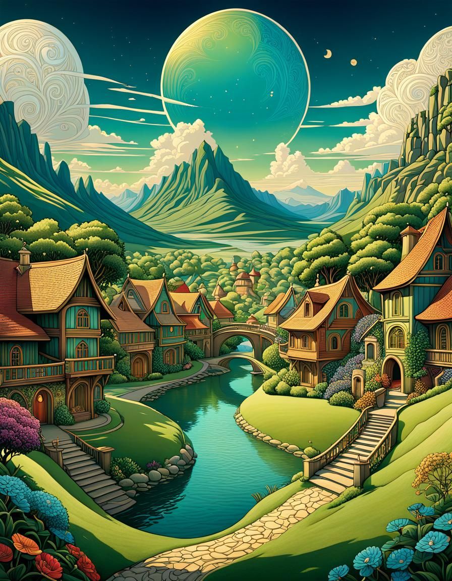 Art Nouveau Poster of Serene Utopia