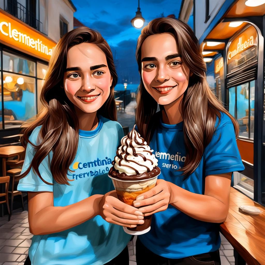 Friends Enjoying Three-Color Ice Cream: Hyperrealistic Art