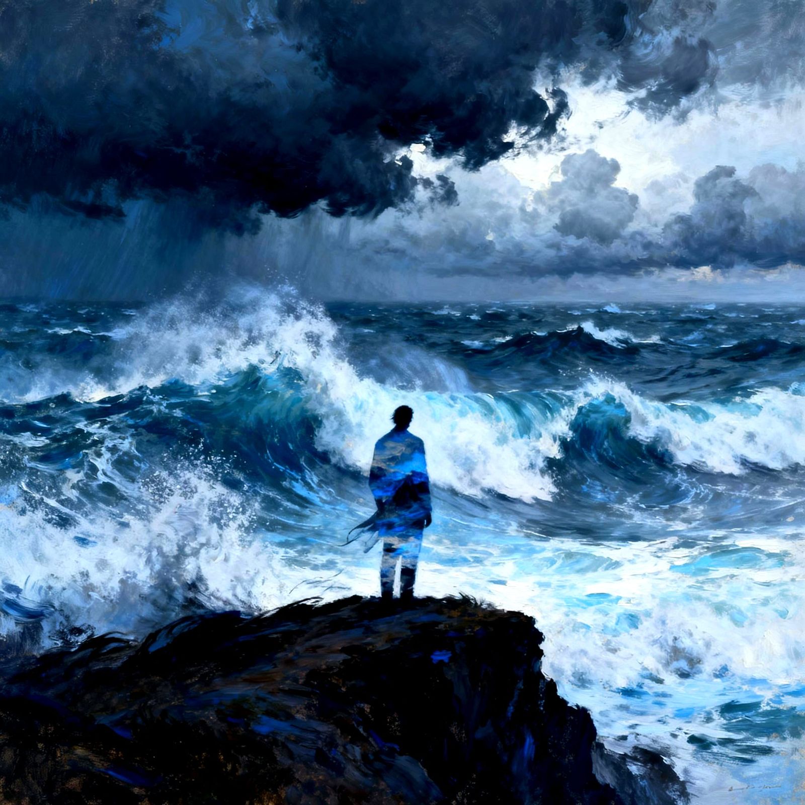 Double Exposure Portrait on Windswept Cliff