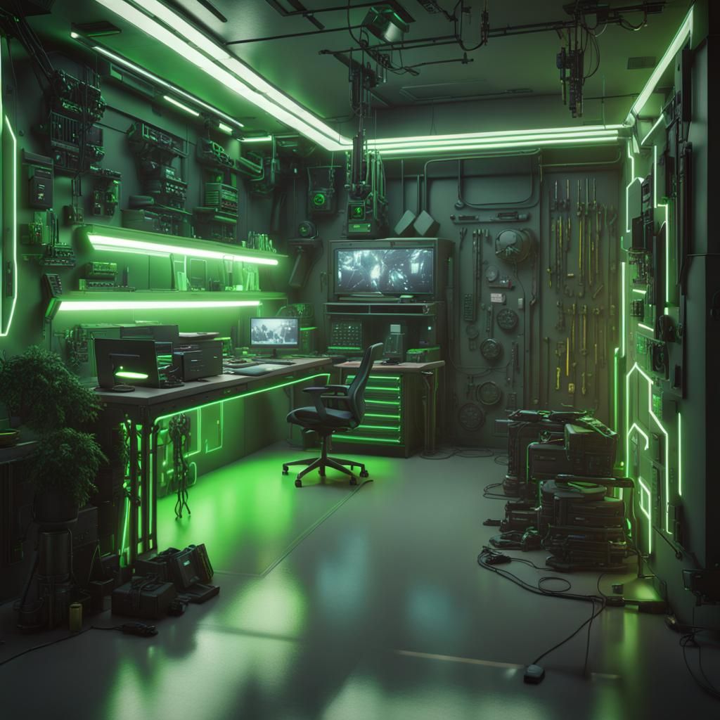 Cyberpunk Apartment with Armory in 3D Rendering