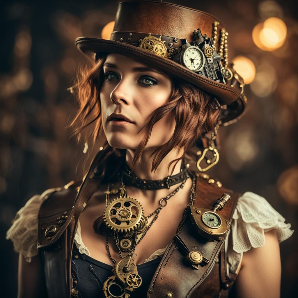 Steampunk Fairy Gangster Portrait with Gear Necklace