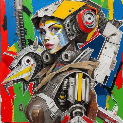 Scrap Robot Portrait in Mixed Media Collage