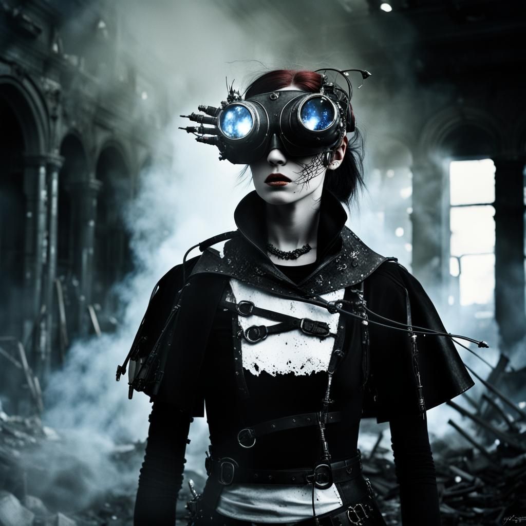 Gothic Steampunk Model in Industrial Ruins