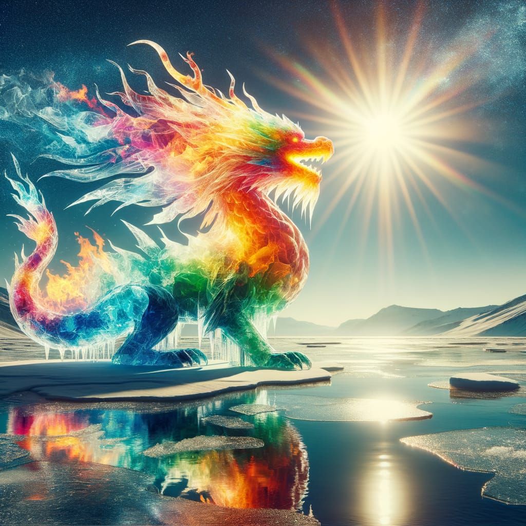 Radiant Ice Dragon Erupts in Rainbow Glory
