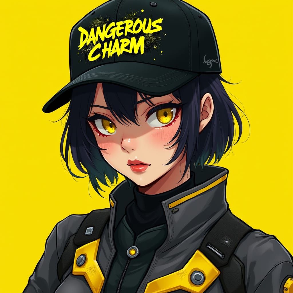 Cyberpunk Asian Woman with Vibrant Yellow Eyes and Graffiti ...