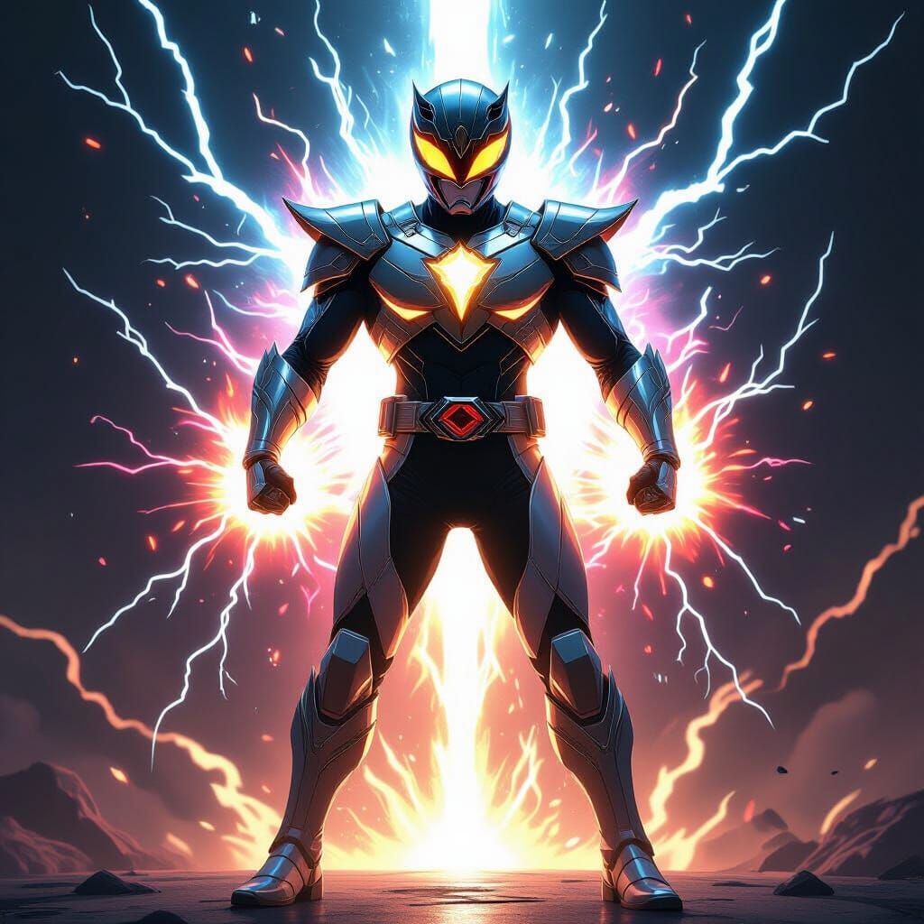 Futuristic Power Ranger Emanating Cosmic Energy