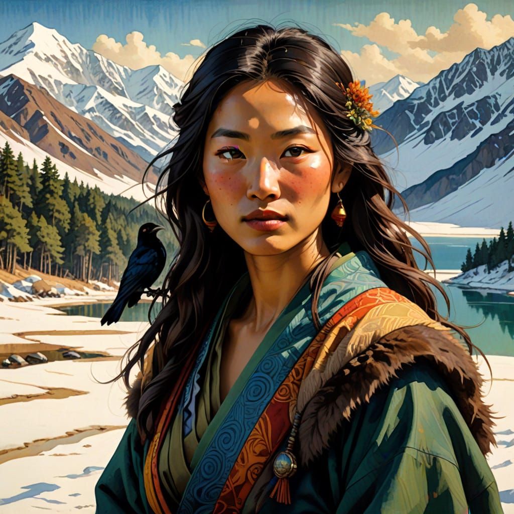 Mysterious Kyrgyz Beauty in Snowy Tranquility