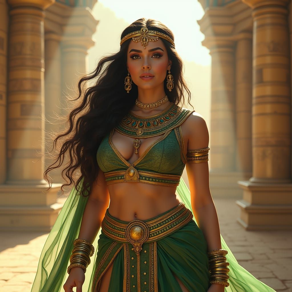 Egyptian Goddess in Lavish Regalia, Hyperrealistic Splash Ar...